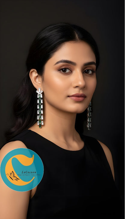 Emerald Symphony Linear Drop Earrings