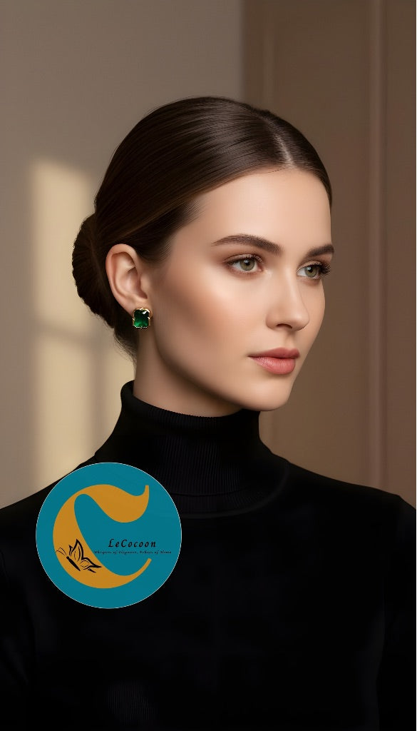 Emerald Glow American Diamond Stud Earrings