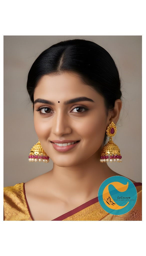 Royal Radiance Ruby-Pearl Jhumka Earrings