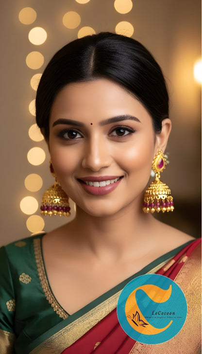 Regal Ruby Beaded Jhumka Earrings