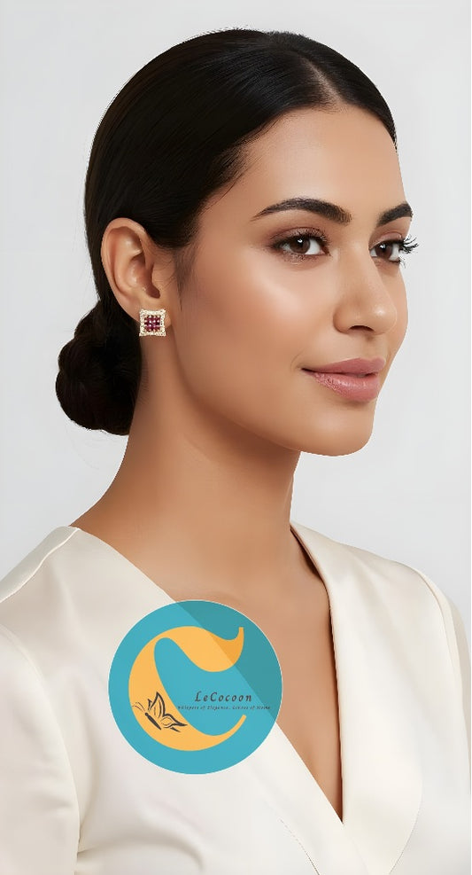 Crimson Cluster American Diamond Stud Earrings