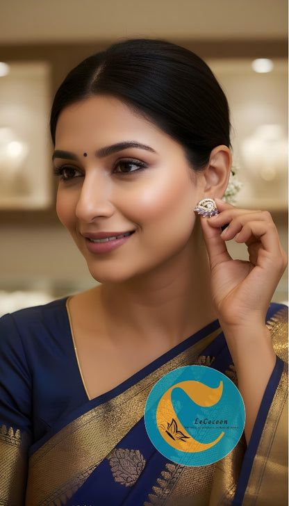 Lavender Leaf American Diamond Stud Earrings