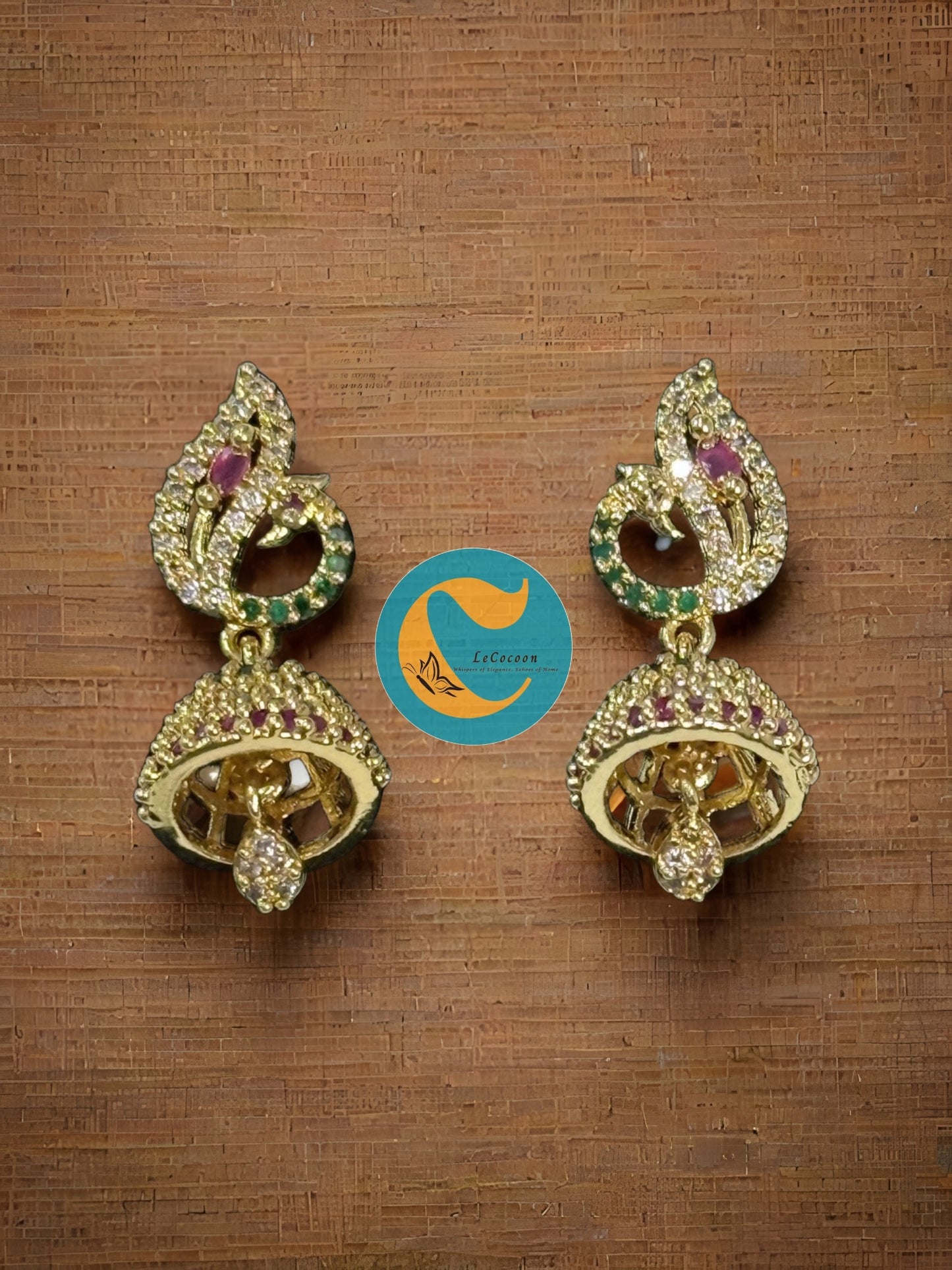 Peacock Grace American Diamond Jhumka Earrings