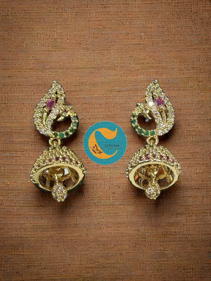 Peacock Grace American Diamond Jhumka Earrings