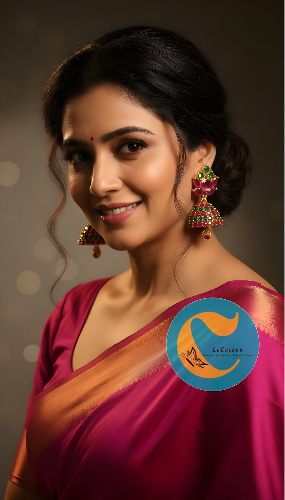 Peacock Garden Ruby–Emerald Jhumka Earrings