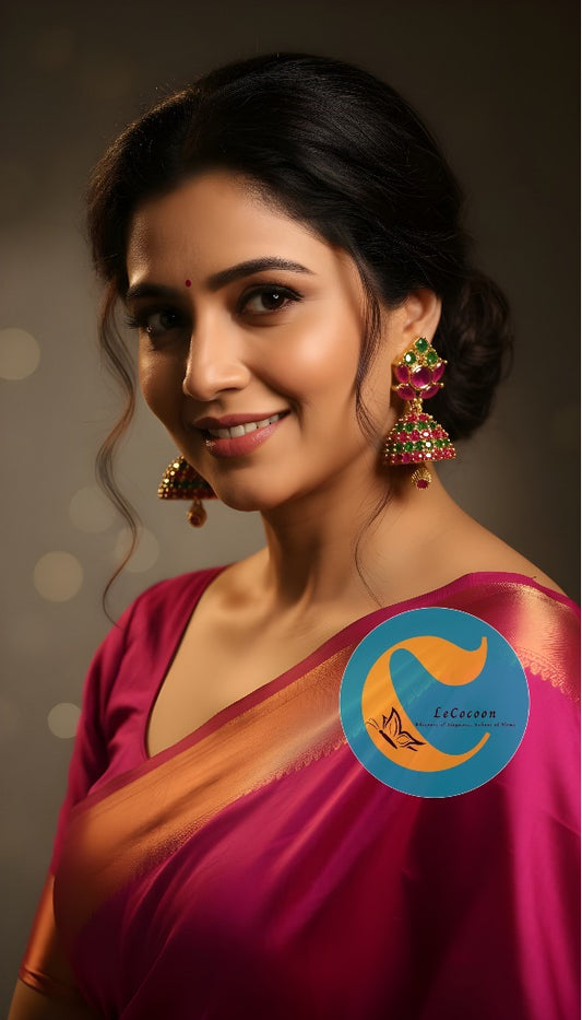 Peacock Garden Ruby–Emerald Jhumka Earrings