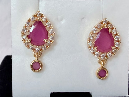 Pink Royale American Diamond Drop Earrings