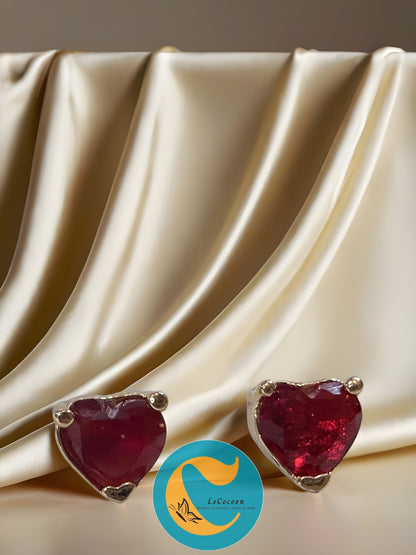 Crimson Heart Ruby Stone Stud Earrings