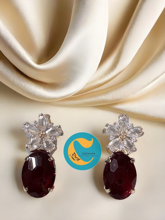 Crimson Bloom American Diamond Drop Earrings