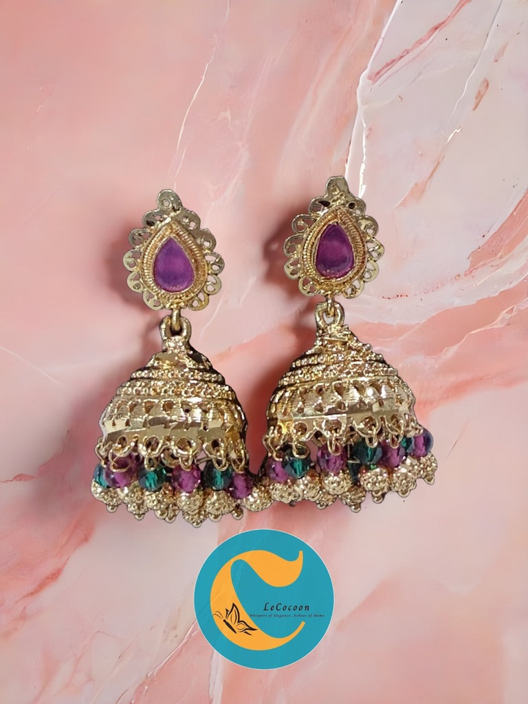 Royal Ruby-Green Temple Jhumka Earrings
