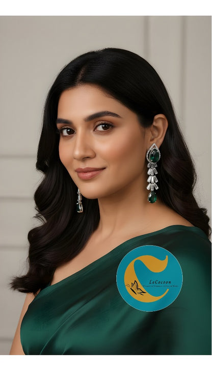 Emerald Radiance American Diamond Long Drop Earrings