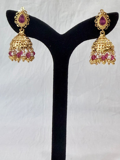 Royal Radiance Ruby-Pearl Jhumka Earrings
