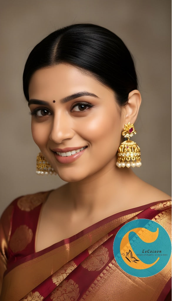 Royal Blossom Pearl Drop Jhumka Earrings