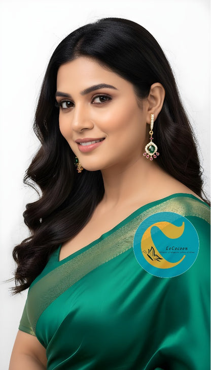 Emerald & Pink Drop American Diamond Dangler Earrings