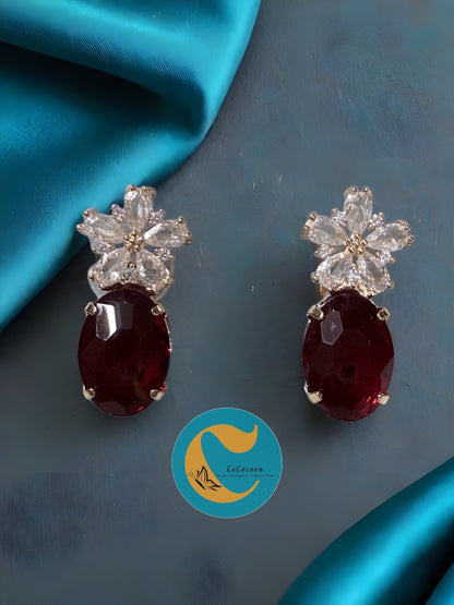Crimson Bloom American Diamond Drop Earrings