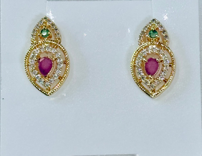 Ethereal Glow Ruby-Green American Diamond Stud Earrings