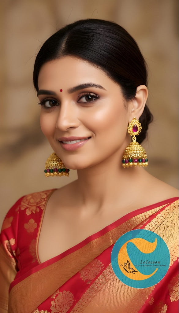 Royal Ruby-Green Temple Jhumka Earrings