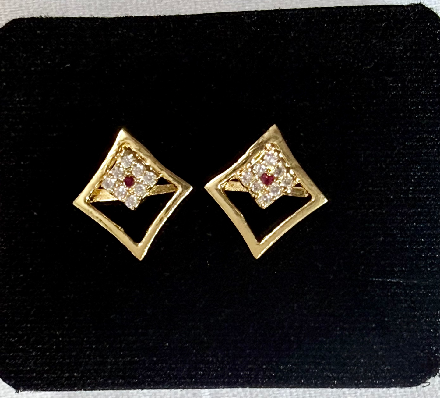 Crimson Glint American Diamond Stud Earrings