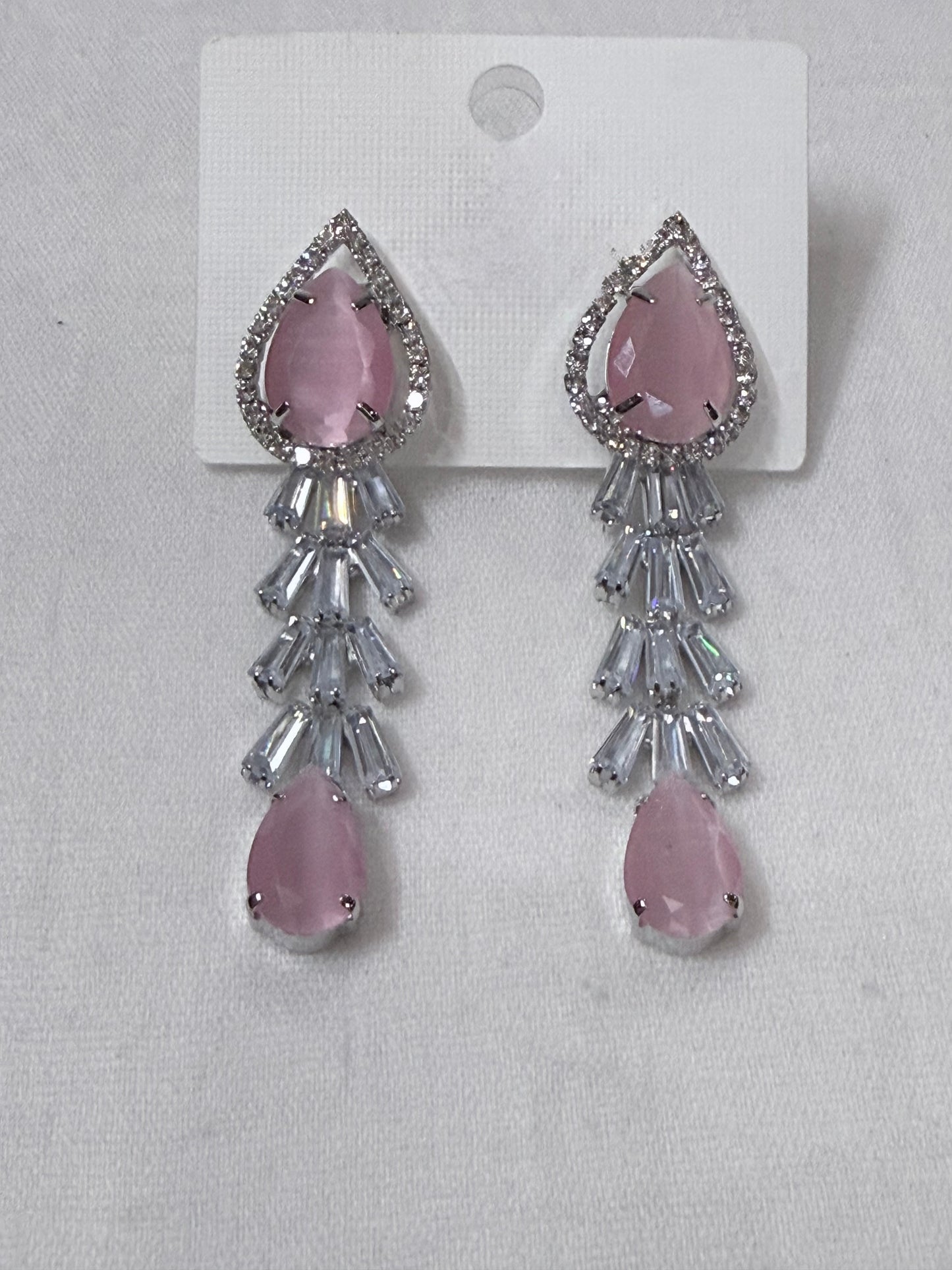 Blush Opal Elegance American Diamond Long Drop Earrings