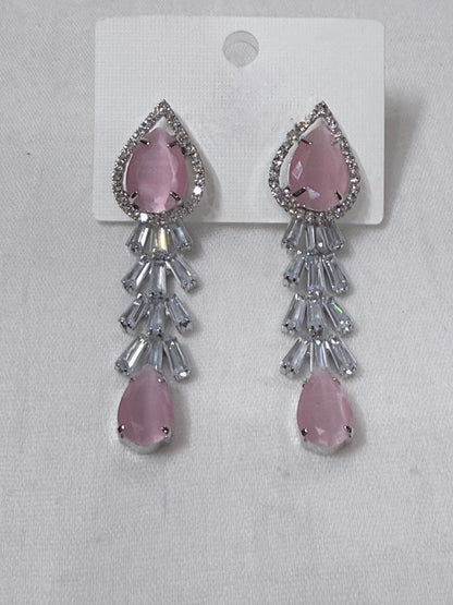 Blush Opal Elegance American Diamond Long Drop Earrings