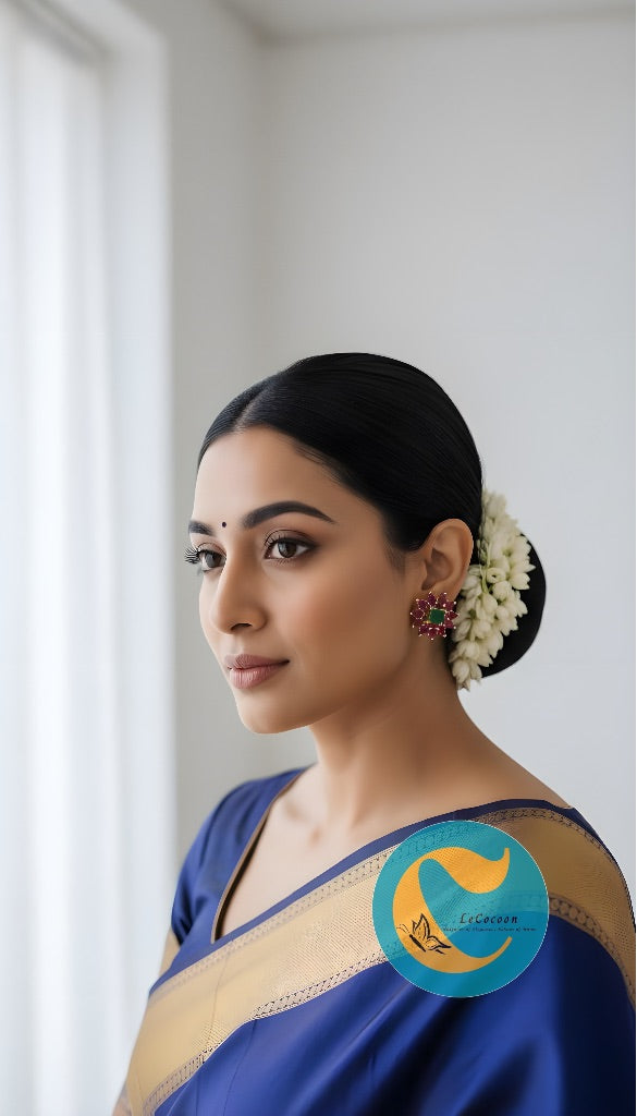 Emerald-Green & Rose Pink Floral Studs