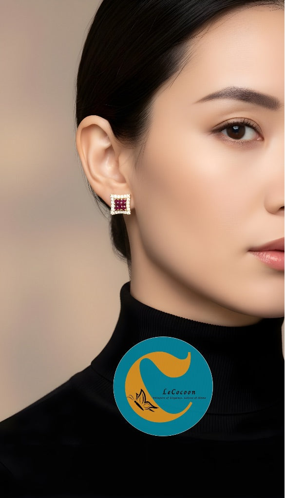 Crimson Cluster American Diamond Stud Earrings