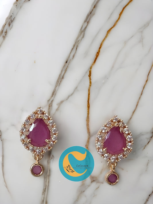 Pink Royale American Diamond Drop Earrings