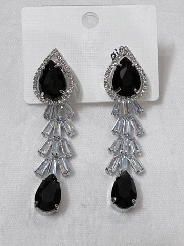Midnight Elegance American Diamond Long Drop Earrings