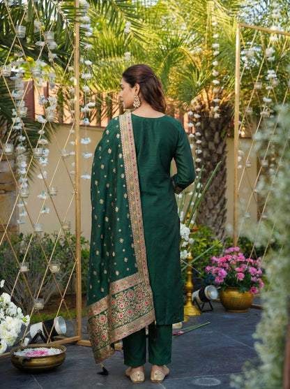 Emerald Jacquard Elegance Suit Set with Dupatta