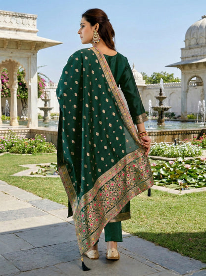 Emerald Jacquard Elegance Suit Set with Dupatta