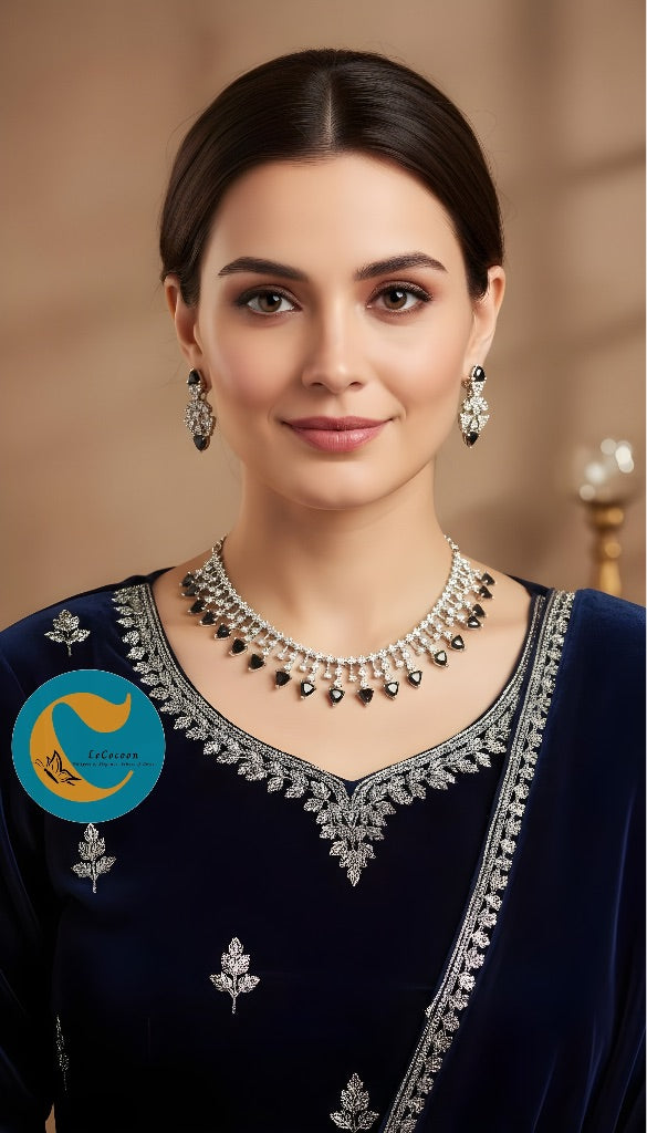 Black American Diamond Necklace Set with Earrings