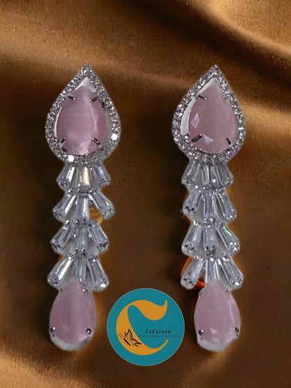 Blush Opal Elegance American Diamond Long Drop Earrings