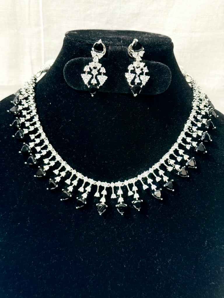 Black American Diamond Necklace Set with Earrings