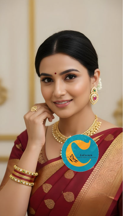 Ethereal Glow Ruby-Green American Diamond Stud Earrings