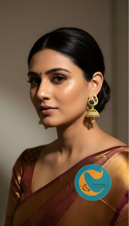 Peacock Grace American Diamond Jhumka Earrings