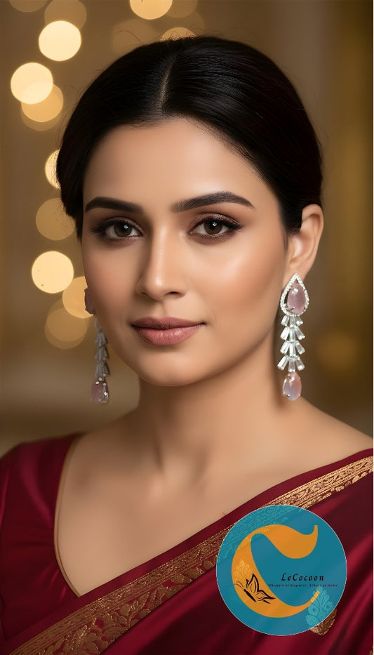 Blush Opal Elegance American Diamond Long Drop Earrings