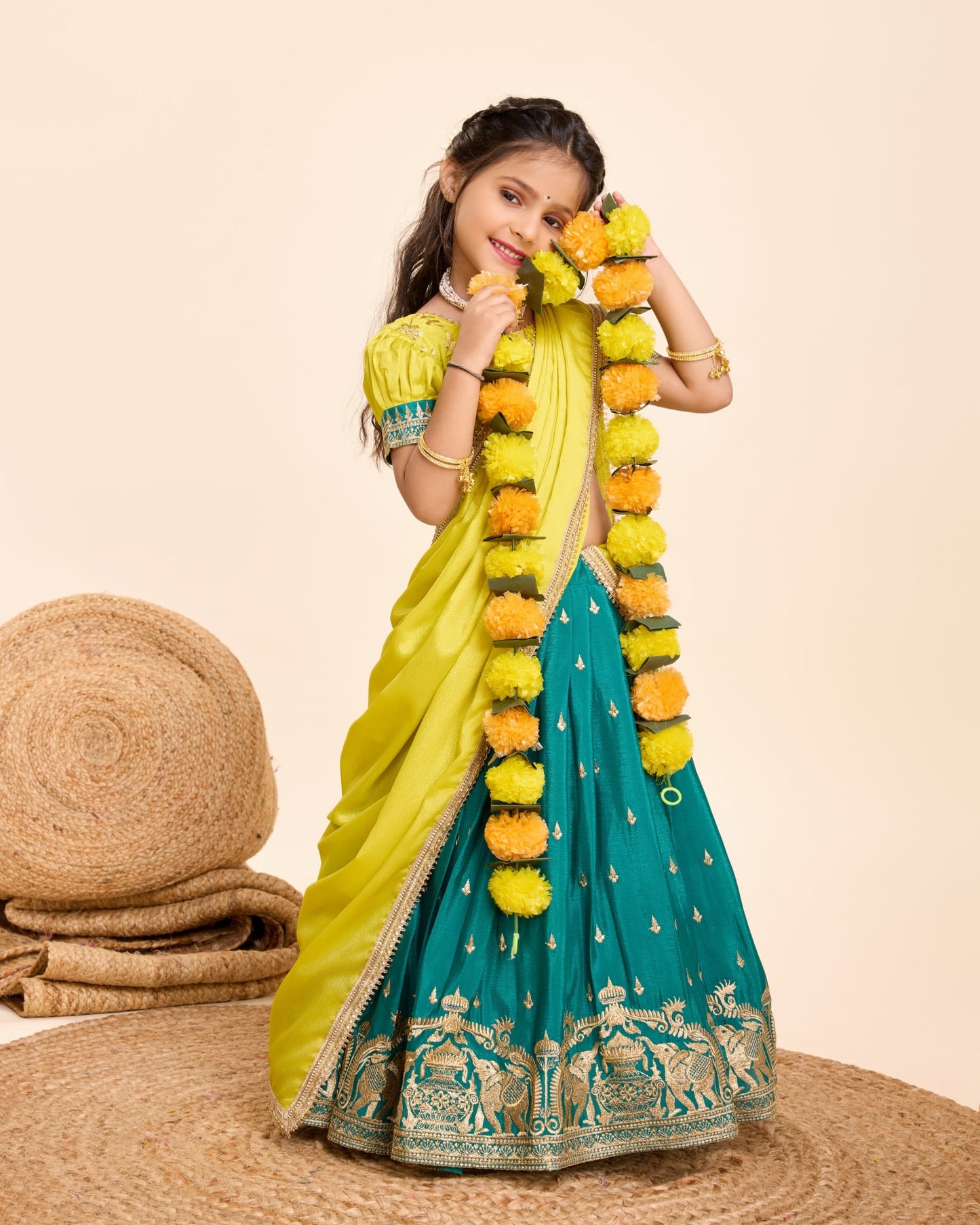 Embroidered Kids Lehenga Blouse & Dupatta Set