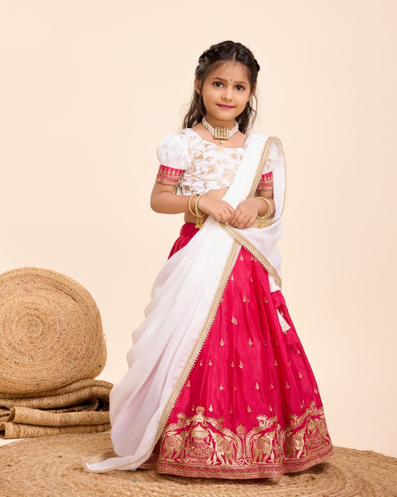 Embroidered Kids Lehenga Blouse & Dupatta Set