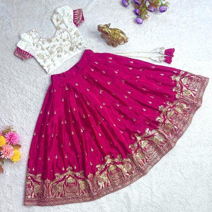Embroidered Kids Lehenga Blouse & Dupatta Set