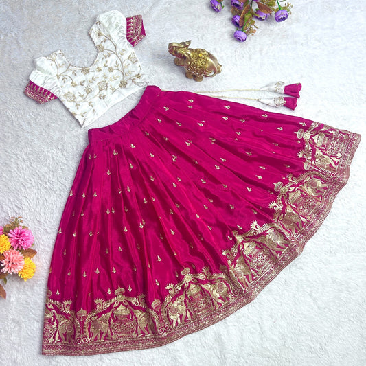 Embroidered Kids Lehenga Blouse & Dupatta Set