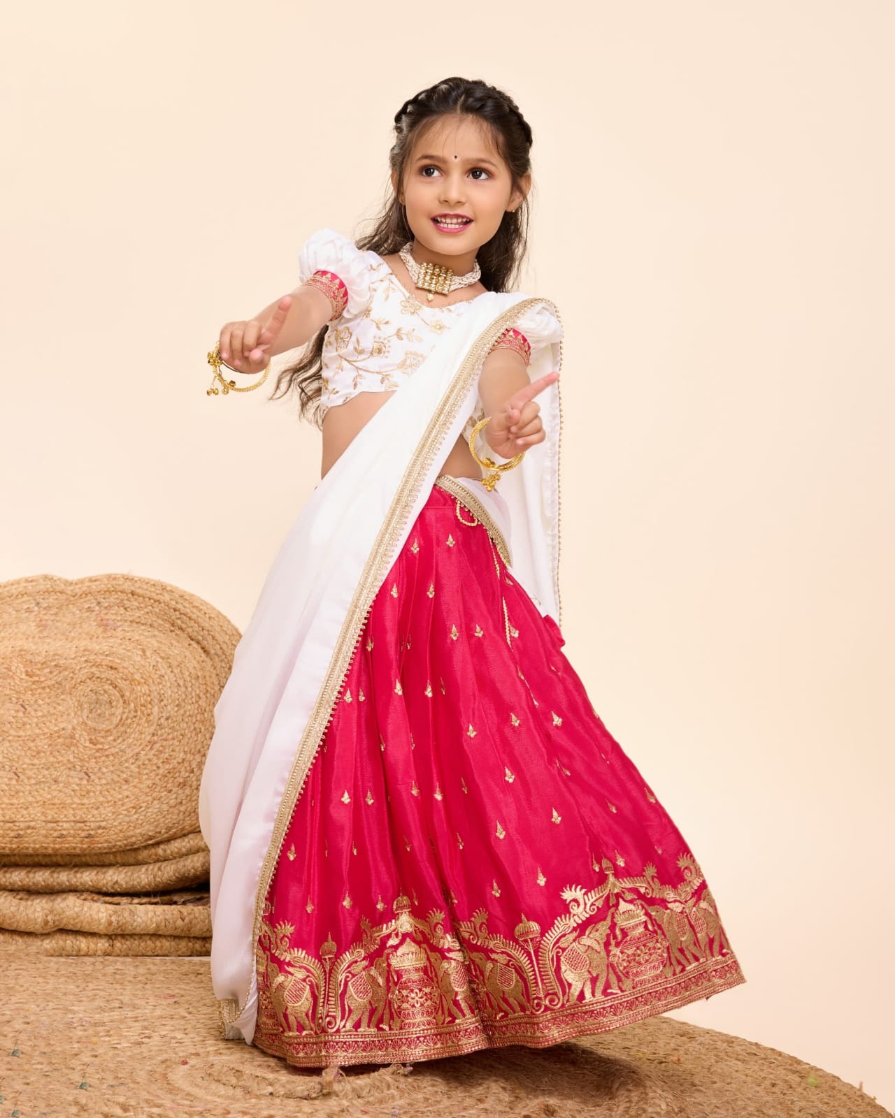 Embroidered Kids Lehenga Blouse & Dupatta Set