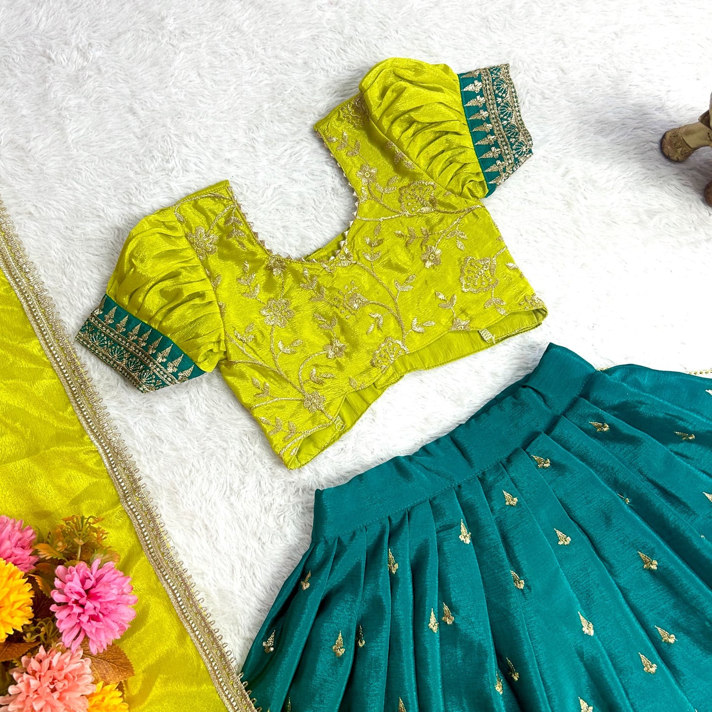 Embroidered Kids Lehenga Blouse & Dupatta Set