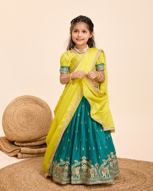 Embroidered Kids Lehenga Blouse & Dupatta Set