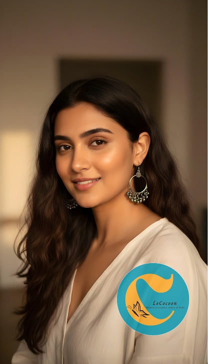 Oxidized Silver Ghungroo Hoop Earrings