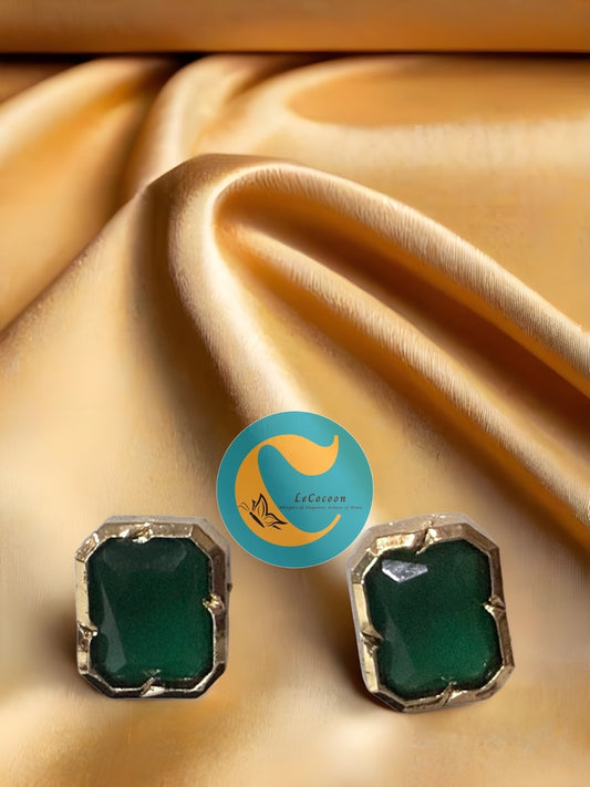 Emerald Glow American Diamond Stud Earrings
