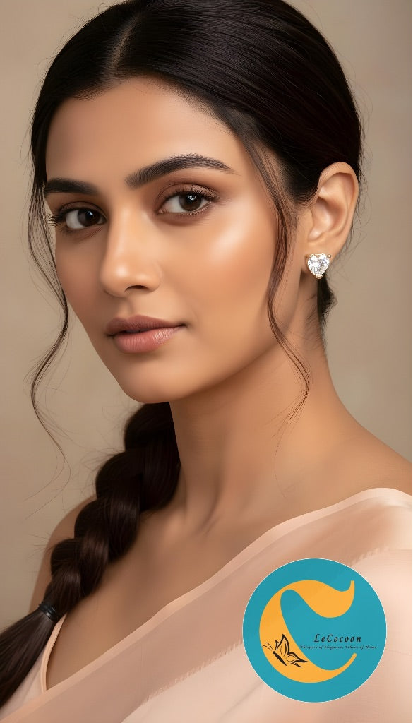 Ethereal Heart White AD Stud Earrings