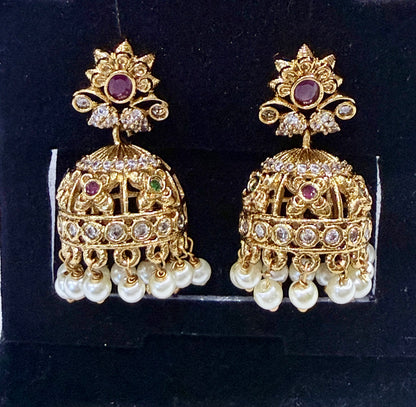 Royal Blossom Pearl Drop Jhumka Earrings