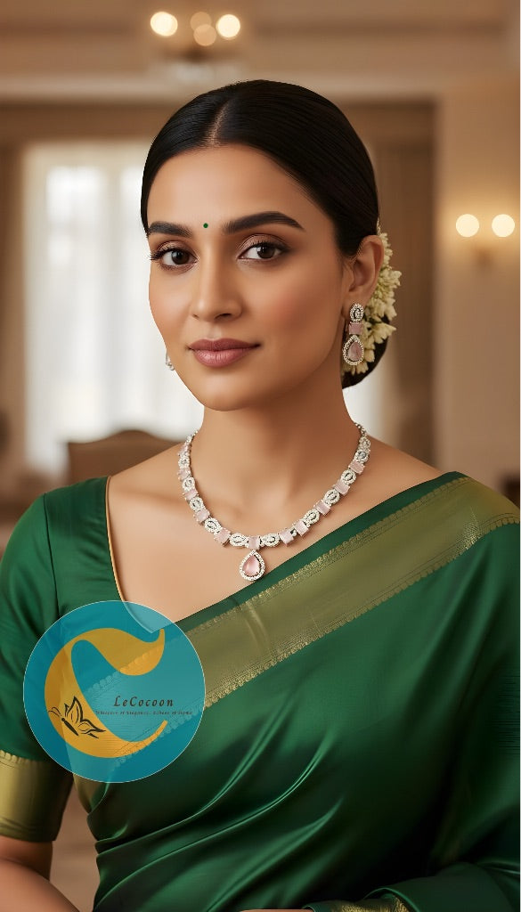 Baby Pink American Diamond Necklace Set with Earrings