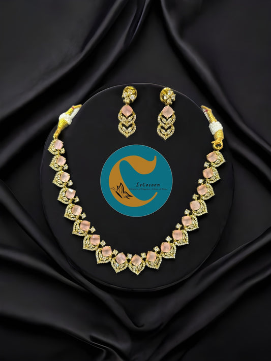 Baby Pink American Diamond Necklace Set with Earrings