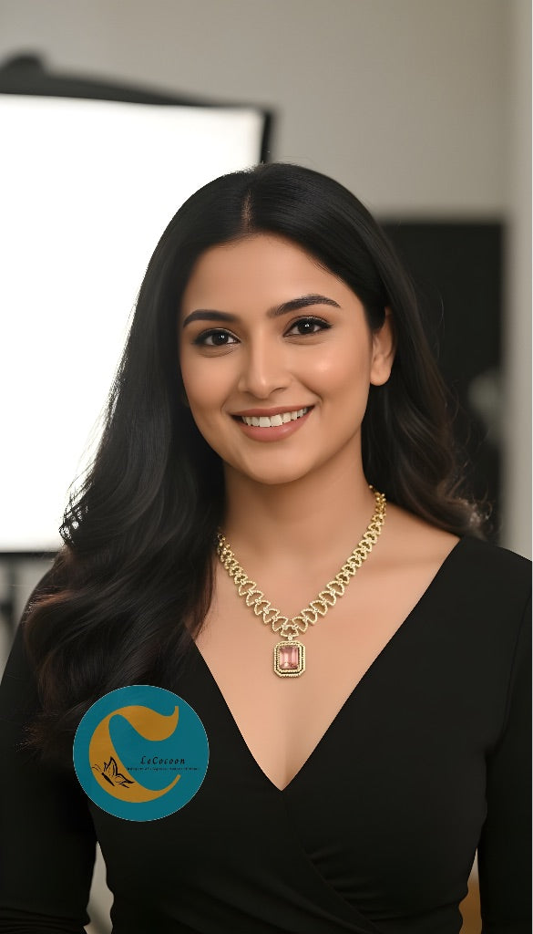 Baby Pink American Diamond Necklace Set with Earrings